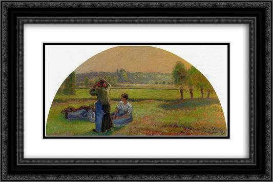 The Siesin the Fields 24x16 Black Ornate Wood Framed Art Print Poster with Double Matting by Pissarro, Camille