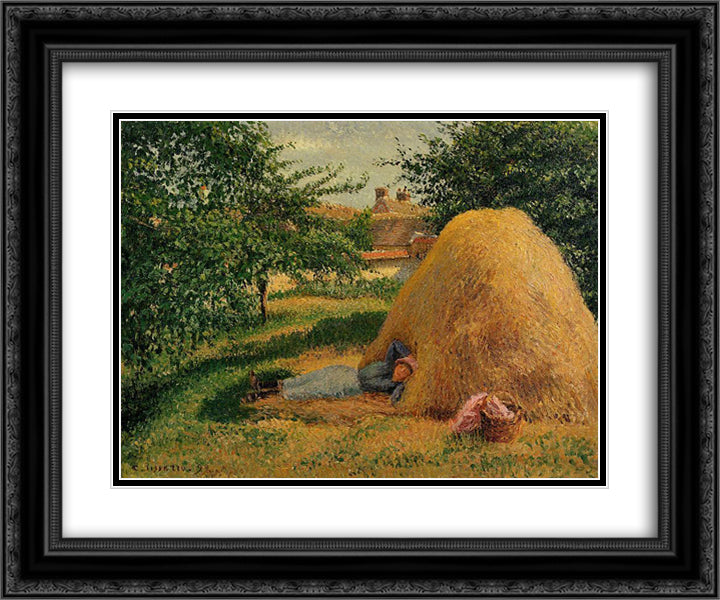 The Siesta 24x20 Black Ornate Wood Framed Art Print Poster with Double Matting by Pissarro, Camille