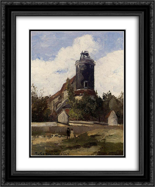 The Telegraph Tower at Montmartre 20x24 Black Ornate Wood Framed Art Print Poster with Double Matting by Pissarro, Camille