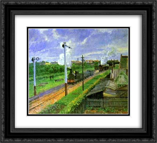 The Train, Bedford Park 22x20 Black Ornate Wood Framed Art Print Poster with Double Matting by Pissarro, Camille