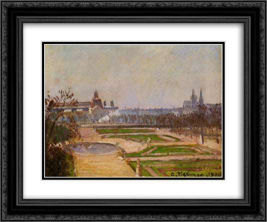 The Tuileries and the Louvre 24x20 Black Ornate Wood Framed Art Print Poster with Double Matting by Pissarro, Camille