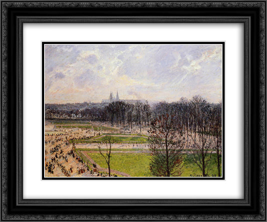 The Tuileries Gardens Winter Afternoon 24x20 Black Ornate Wood Framed Art Print Poster with Double Matting by Pissarro, Camille