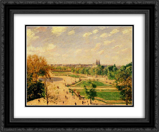 The Tuilleries Gardens Morning, Spring, Sun 24x20 Black Ornate Wood Framed Art Print Poster with Double Matting by Pissarro, Camille