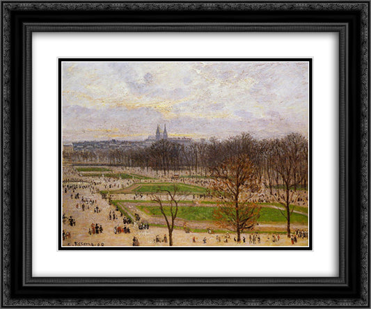 The Tuilleries Gardens Winter Afternoon 24x20 Black Ornate Wood Framed Art Print Poster with Double Matting by Pissarro, Camille