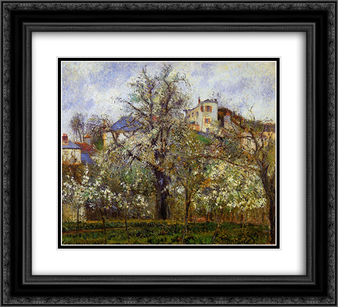 The Vegetable Garden with Trees in Blossom, Spring, Pontoise 22x20 Black Ornate Wood Framed Art Print Poster with Double Matting by Pissarro, Camille