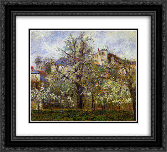 The Vegetable Garden with Trees in Blossom, Spring, Pontoise 22x20 Black Ornate Wood Framed Art Print Poster with Double Matting by Pissarro, Camille
