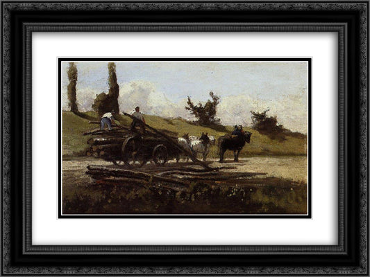 The Wood Cart 24x18 Black Ornate Wood Framed Art Print Poster with Double Matting by Pissarro, Camille