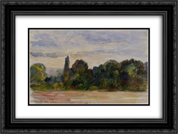 Trees, Eragny 24x18 Black Ornate Wood Framed Art Print Poster with Double Matting by Pissarro, Camille