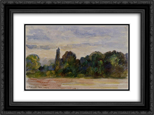 Trees, Eragny 24x18 Black Ornate Wood Framed Art Print Poster with Double Matting by Pissarro, Camille