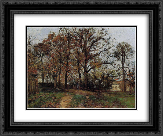 Trees on a Hill, Autumn, Landscape in Louveciennes 24x20 Black Ornate Wood Framed Art Print Poster with Double Matting by Pissarro, Camille