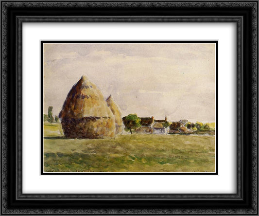 Twilight, Eragny 24x20 Black Ornate Wood Framed Art Print Poster with Double Matting by Pissarro, Camille
