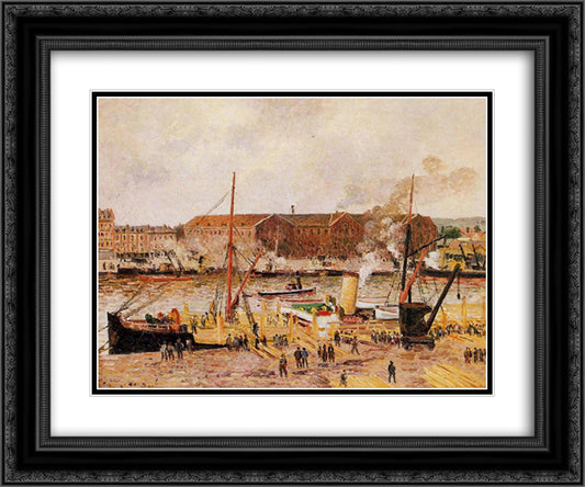 Unloading Wood at Rouen 24x20 Black Ornate Wood Framed Art Print Poster with Double Matting by Pissarro, Camille