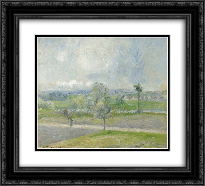Valhermeil near Oise, Rain effect 22x20 Black Ornate Wood Framed Art Print Poster with Double Matting by Pissarro, Camille