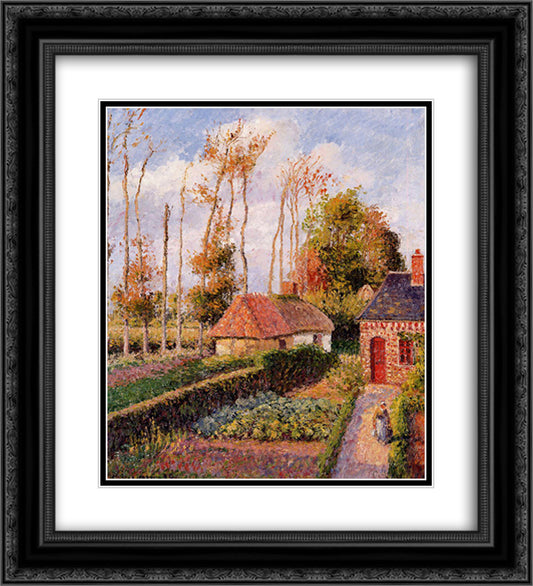 Varengeville, Sunset 20x22 Black Ornate Wood Framed Art Print Poster with Double Matting by Pissarro, Camille