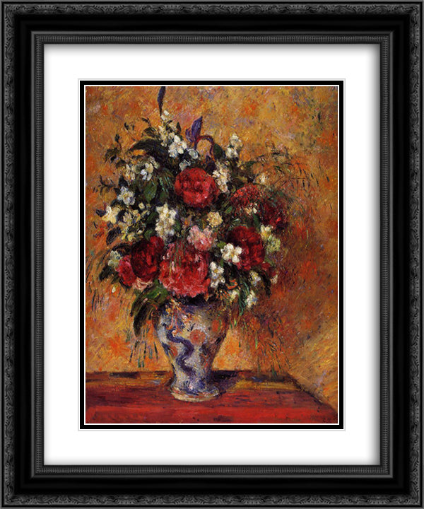 Vase of Flowers 20x24 Black Ornate Wood Framed Art Print Poster with Double Matting by Pissarro, Camille