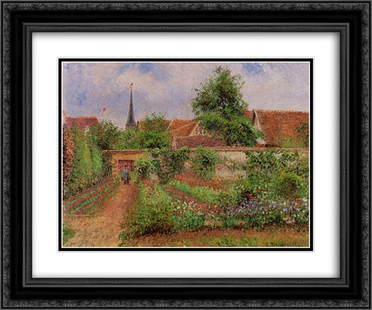 Vegetable Garden in Eragny, Overcast Sky, Morning 24x20 Black Ornate Wood Framed Art Print Poster with Double Matting by Pissarro, Camille