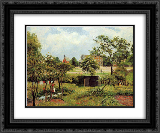 View Across Stamford Brook Common 24x20 Black Ornate Wood Framed Art Print Poster with Double Matting by Pissarro, Camille