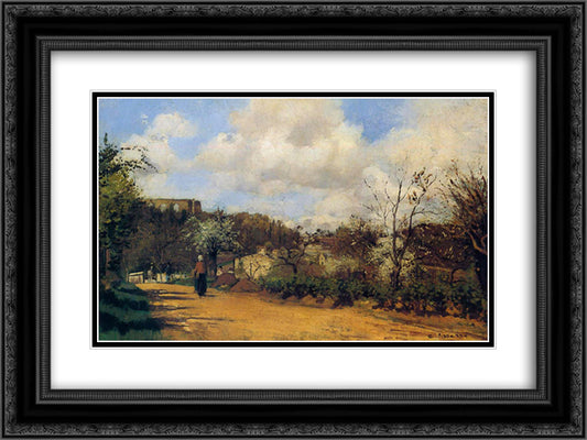 View from Louveciennes 24x18 Black Ornate Wood Framed Art Print Poster with Double Matting by Pissarro, Camille