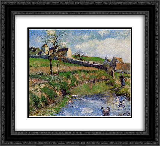 View of a Farm in Osny 22x20 Black Ornate Wood Framed Art Print Poster with Double Matting by Pissarro, Camille