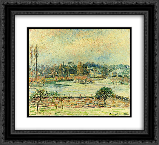 View of Bazincourt, Flood, Morning Effect 22x20 Black Ornate Wood Framed Art Print Poster with Double Matting by Pissarro, Camille