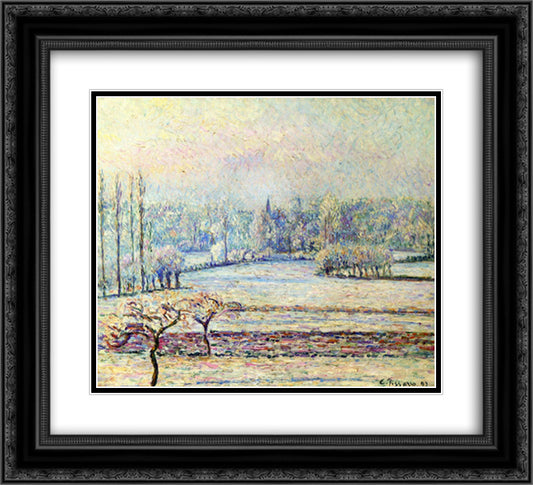 View of Bazincourt, Frost, Morning 22x20 Black Ornate Wood Framed Art Print Poster with Double Matting by Pissarro, Camille