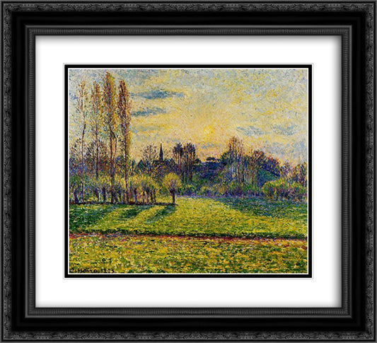 View of Bazincourt, Sunset 22x20 Black Ornate Wood Framed Art Print Poster with Double Matting by Pissarro, Camille