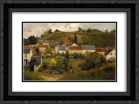 View of l'Hermitage, Jallais Hills, Pontoise 24x18 Black Ornate Wood Framed Art Print Poster with Double Matting by Pissarro, Camille