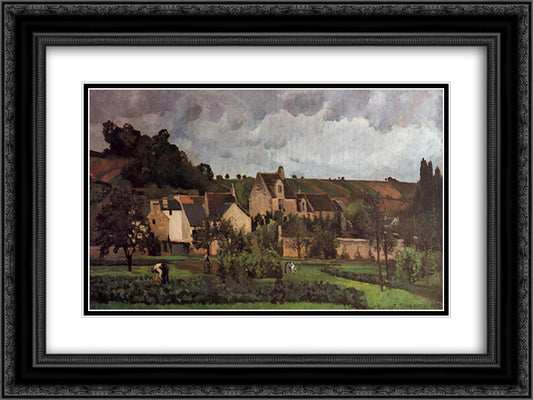 View of l'Hermitage at Pontoise 24x18 Black Ornate Wood Framed Art Print Poster with Double Matting by Pissarro, Camille