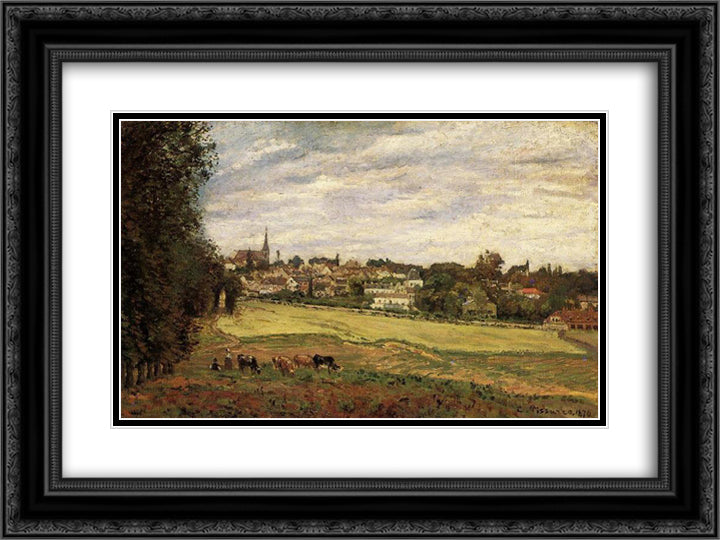 View of Marly le Roi 24x18 Black Ornate Wood Framed Art Print Poster with Double Matting by Pissarro, Camille