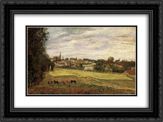 View of Marly le Roi 24x18 Black Ornate Wood Framed Art Print Poster with Double Matting by Pissarro, Camille