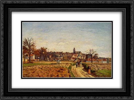 View of Pontoise 24x18 Black Ornate Wood Framed Art Print Poster with Double Matting by Pissarro, Camille