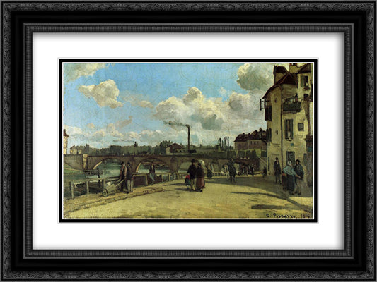 View of Pontoise Quai au Pothuis 24x18 Black Ornate Wood Framed Art Print Poster with Double Matting by Pissarro, Camille