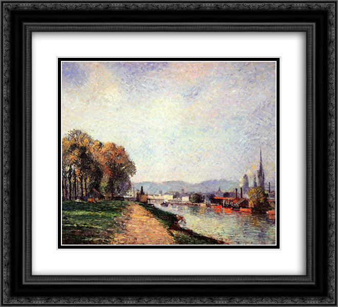 View of Rouen 22x20 Black Ornate Wood Framed Art Print Poster with Double Matting by Pissarro, Camille