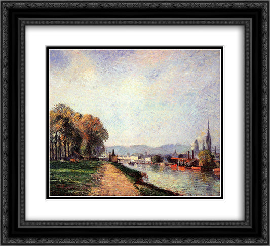 View of Rouen 22x20 Black Ornate Wood Framed Art Print Poster with Double Matting by Pissarro, Camille