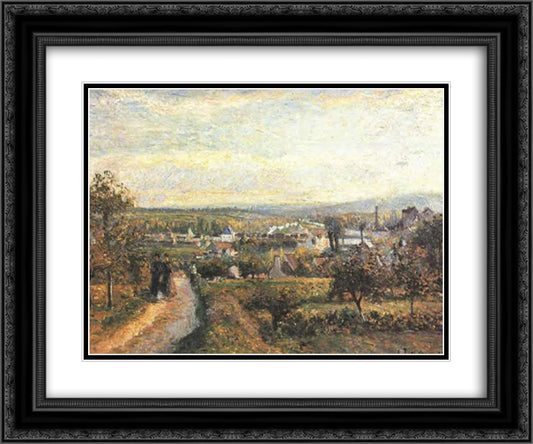 View of Saint Ouen L'Aumone 24x20 Black Ornate Wood Framed Art Print Poster with Double Matting by Pissarro, Camille