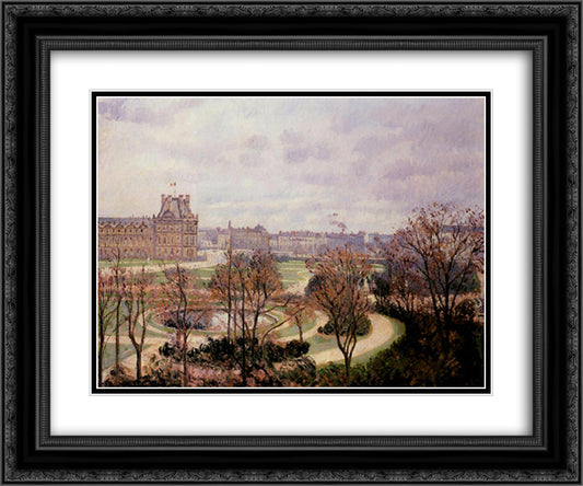 View of the Tuileries, Morning 24x20 Black Ornate Wood Framed Art Print Poster with Double Matting by Pissarro, Camille