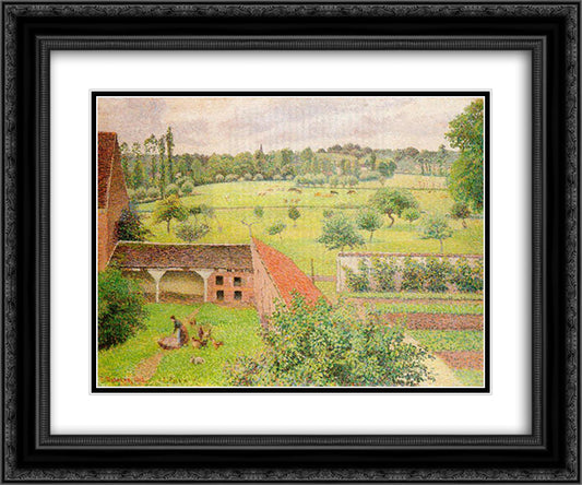 View Through a Window, Eragny 24x20 Black Ornate Wood Framed Art Print Poster with Double Matting by Pissarro, Camille