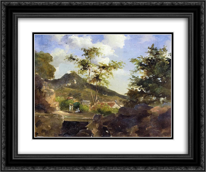 Village at the Foot of a Hill in Saint Thomas, Antilles 24x20 Black Ornate Wood Framed Art Print Poster with Double Matting by Pissarro, Camille