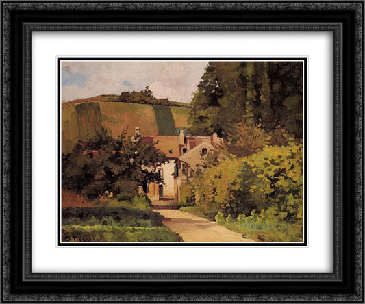 Village Church 24x20 Black Ornate Wood Framed Art Print Poster with Double Matting by Pissarro, Camille