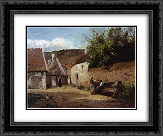 Village Corner 24x20 Black Ornate Wood Framed Art Print Poster with Double Matting by Pissarro, Camille