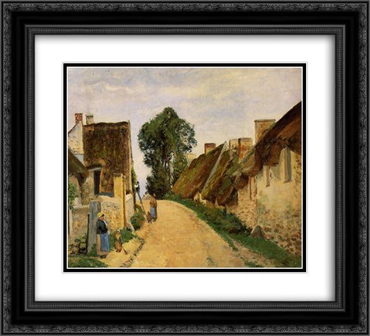 Village Street, Auvers-sur-Oise 22x20 Black Ornate Wood Framed Art Print Poster with Double Matting by Pissarro, Camille