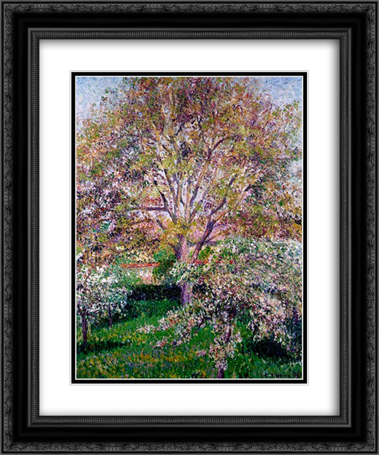 Wallnut and Apple Trees in Bloom at Eragny 20x24 Black Ornate Wood Framed Art Print Poster with Double Matting by Pissarro, Camille