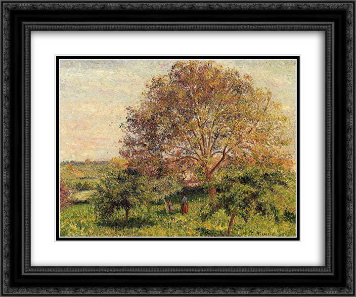 Walnut Tree in Spring 24x20 Black Ornate Wood Framed Art Print Poster with Double Matting by Pissarro, Camille