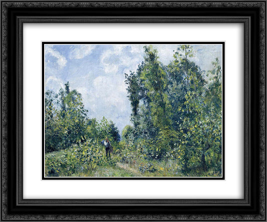 Wanderer near the Wood 24x20 Black Ornate Wood Framed Art Print Poster with Double Matting by Pissarro, Camille