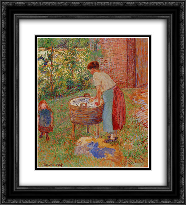Washerwoman, Eragny 20x22 Black Ornate Wood Framed Art Print Poster with Double Matting by Pissarro, Camille