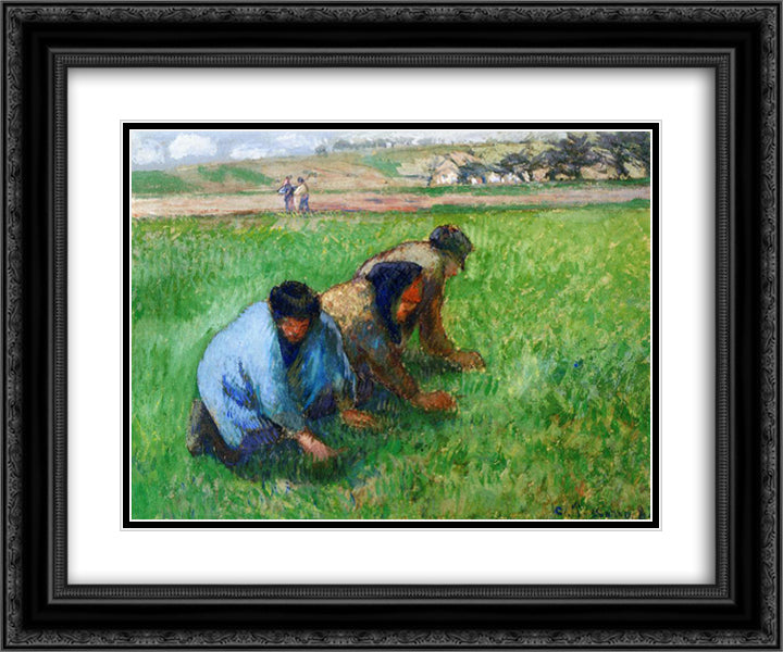 Weeders 24x20 Black Ornate Wood Framed Art Print Poster with Double Matting by Pissarro, Camille