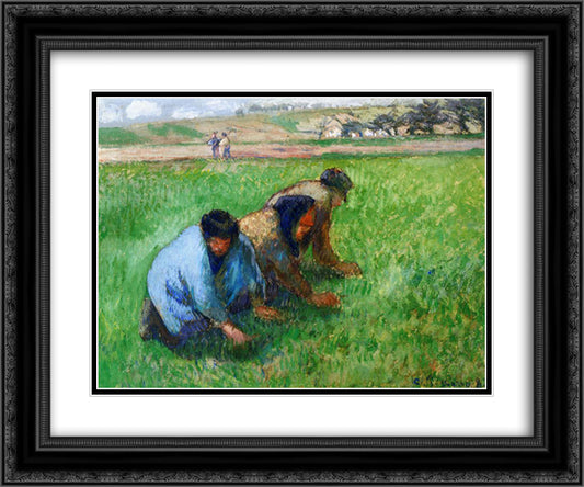 Weeders 24x20 Black Ornate Wood Framed Art Print Poster with Double Matting by Pissarro, Camille