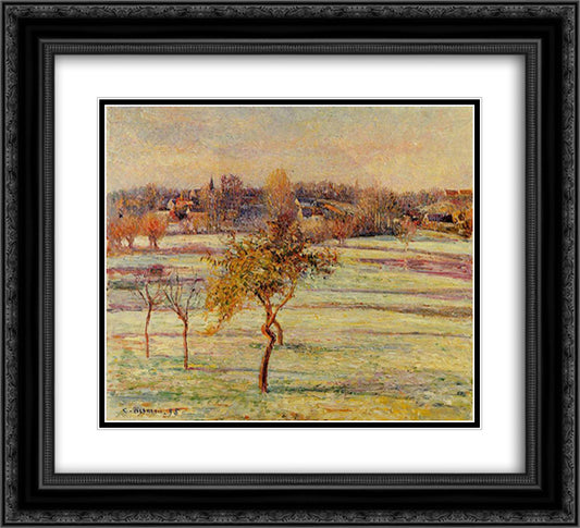 White Frost at Eragny 22x20 Black Ornate Wood Framed Art Print Poster with Double Matting by Pissarro, Camille