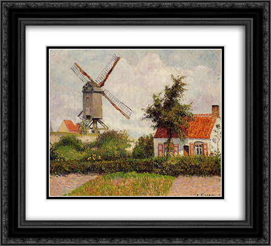Windmill at Knokke, Belgium 22x20 Black Ornate Wood Framed Art Print Poster with Double Matting by Pissarro, Camille