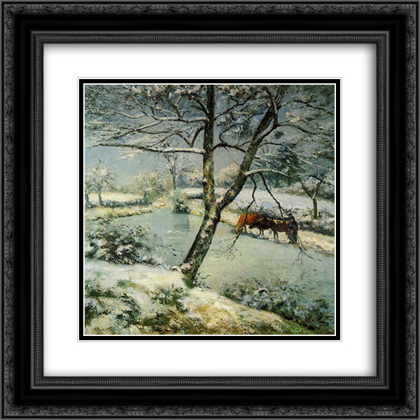Winter at Montfoucault 20x20 Black Ornate Wood Framed Art Print Poster with Double Matting by Pissarro, Camille
